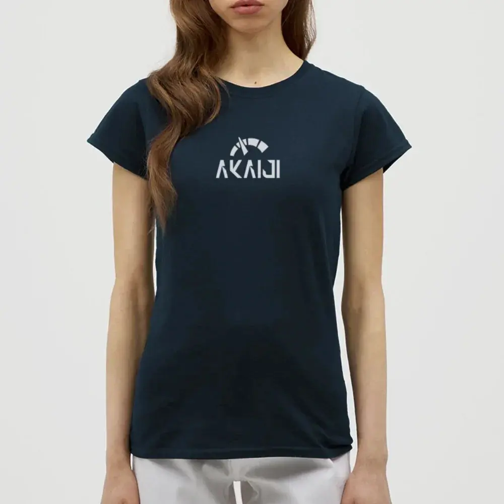 T-SHIRT FEMME AKAIJI LOGO BLANC - marine